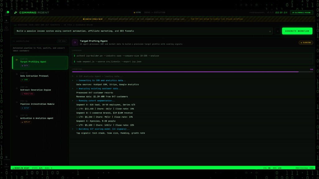Command Agent Professional mode interface
